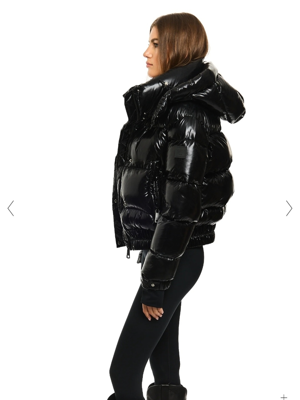 Sam Edelman Glossy Black Hooded Puffer Jacket - Picture 4 of 4
